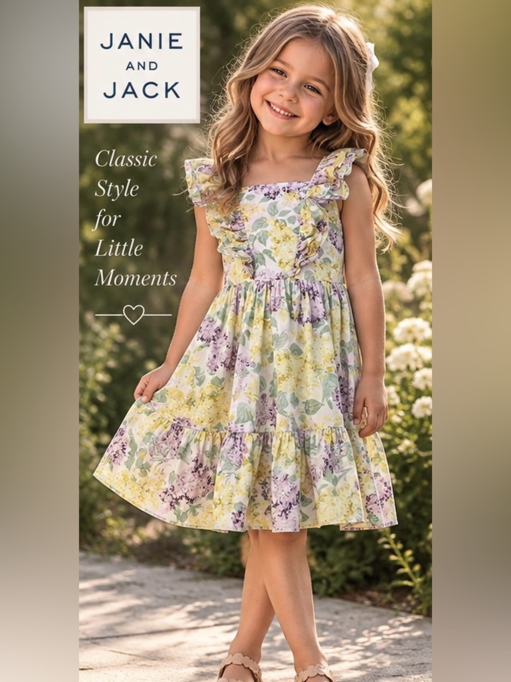 Janie and Jack Girls Size 7 Floral Ruffle Tiered Cotton Dress